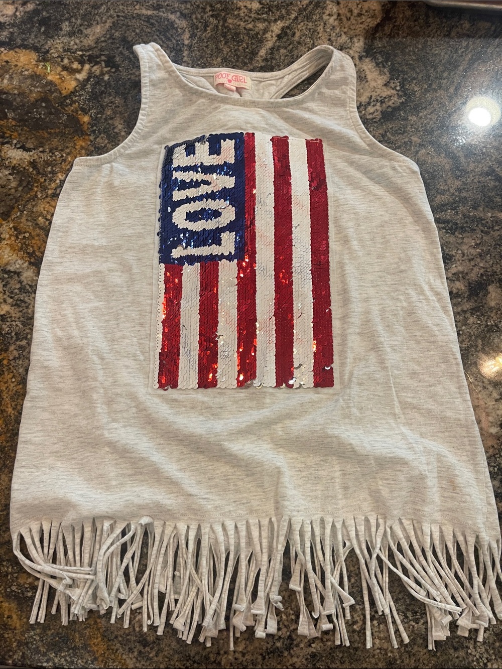 Girls' Gray Sequin Flag Fringe Tank Top - POOF GIRL